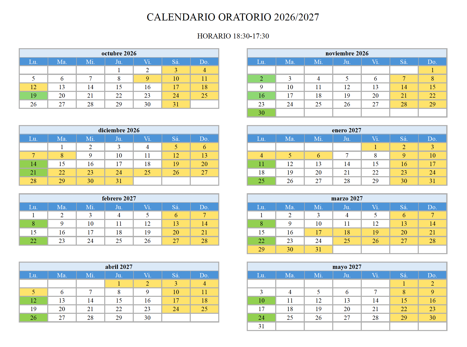 Calendario oratorio 24-25